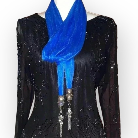 Fashion Scarf in Royal Blue w/ Silver Tone Metal and Rhinestone accents - Picture 1 of 4